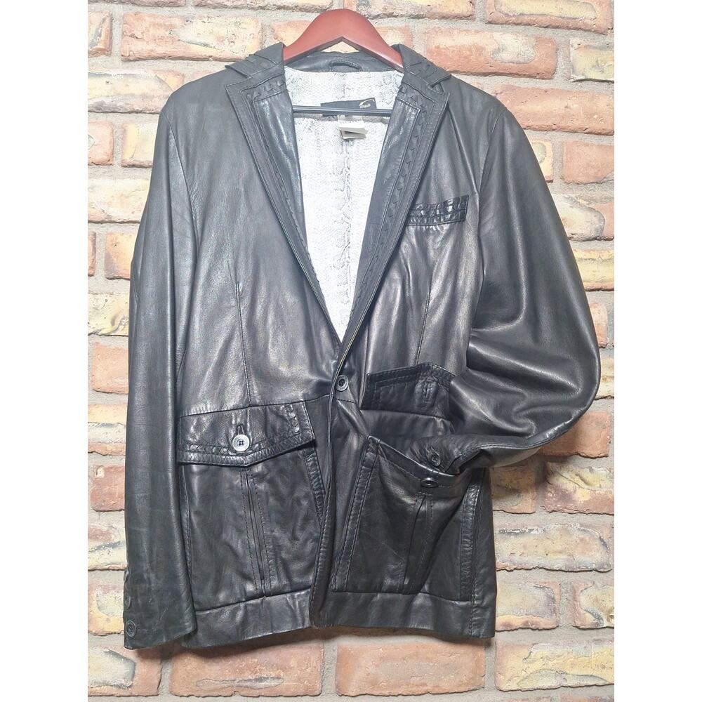 Just Cavalli Leather Blazer Jacket Black Italian Made Size 48 Mens Medium - Picture 6 of 10
